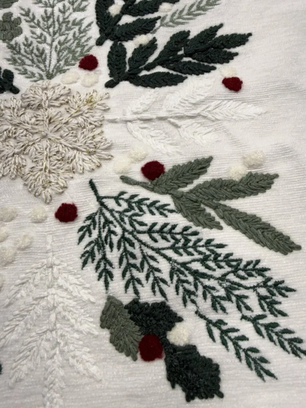 Pottery Barn 22” Embroidered Chenille Christmas Pillow Cover Holly Snowflake